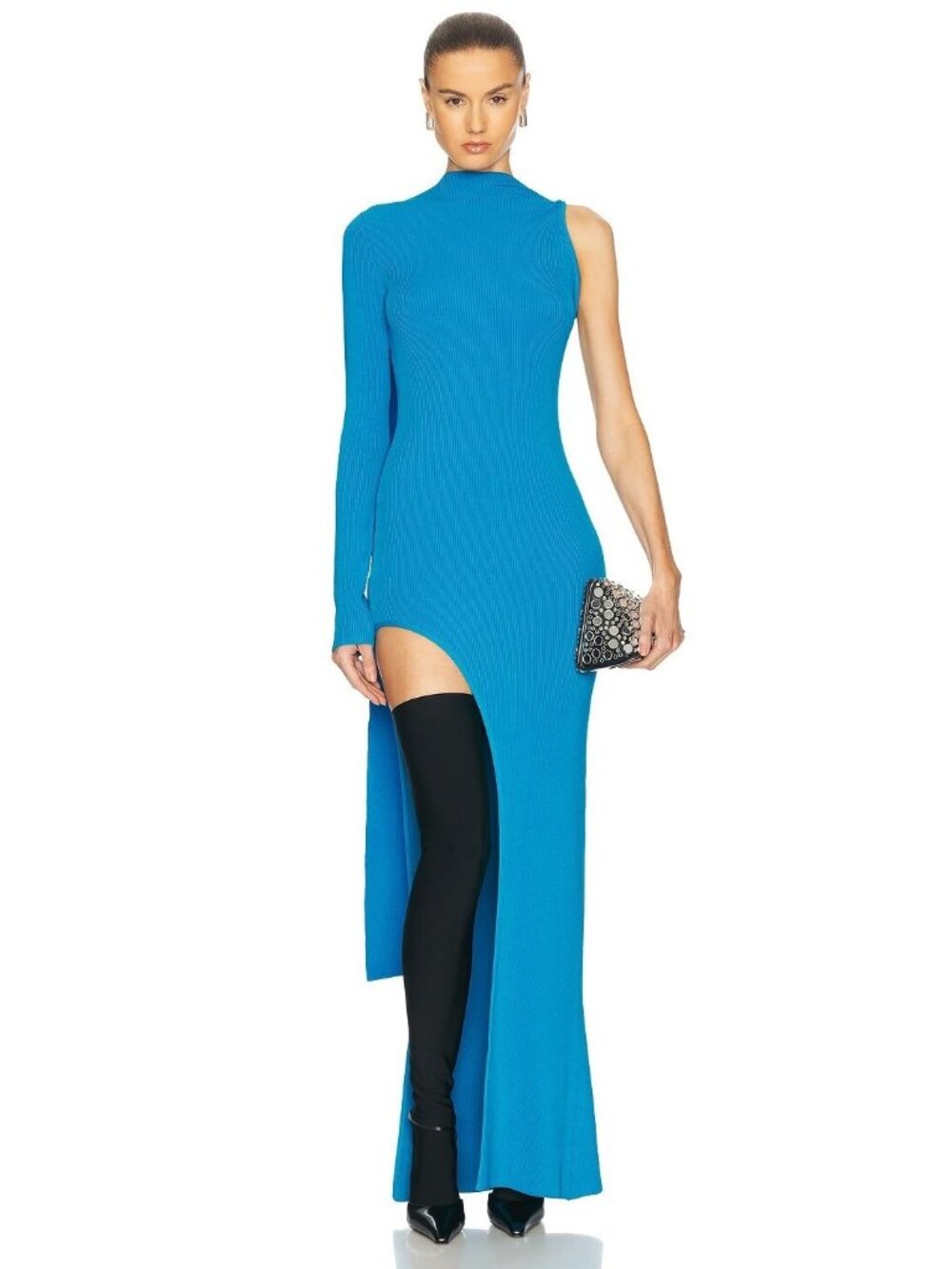 David Koma Asymmetric Cut One Sleeve Dress in Turquoise Blue